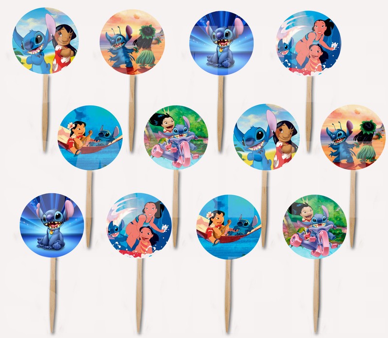 Lilo and Stitch Cupcake Picks Cake Topper Favor Double Sided Images-12 gallery