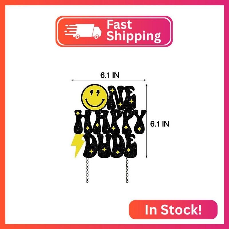 Glitter One Happy Dude Cake Topper, Smiley Face One Cake Topper, 1st Birthday Ca gallery