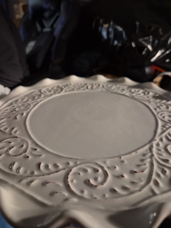 Maioliche James Ceramic Pedestal Cake Stand With Scroll Pattern On Edge…