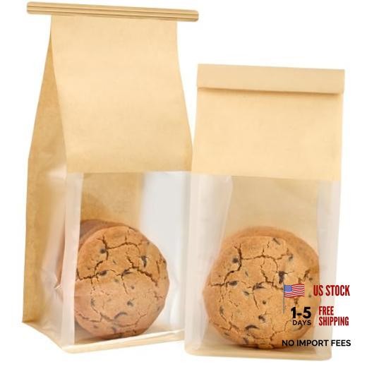 Small Bakery Bags with Windows PCS – 3.9×3.5×9.5 Inch – Tin Tie Tab 50