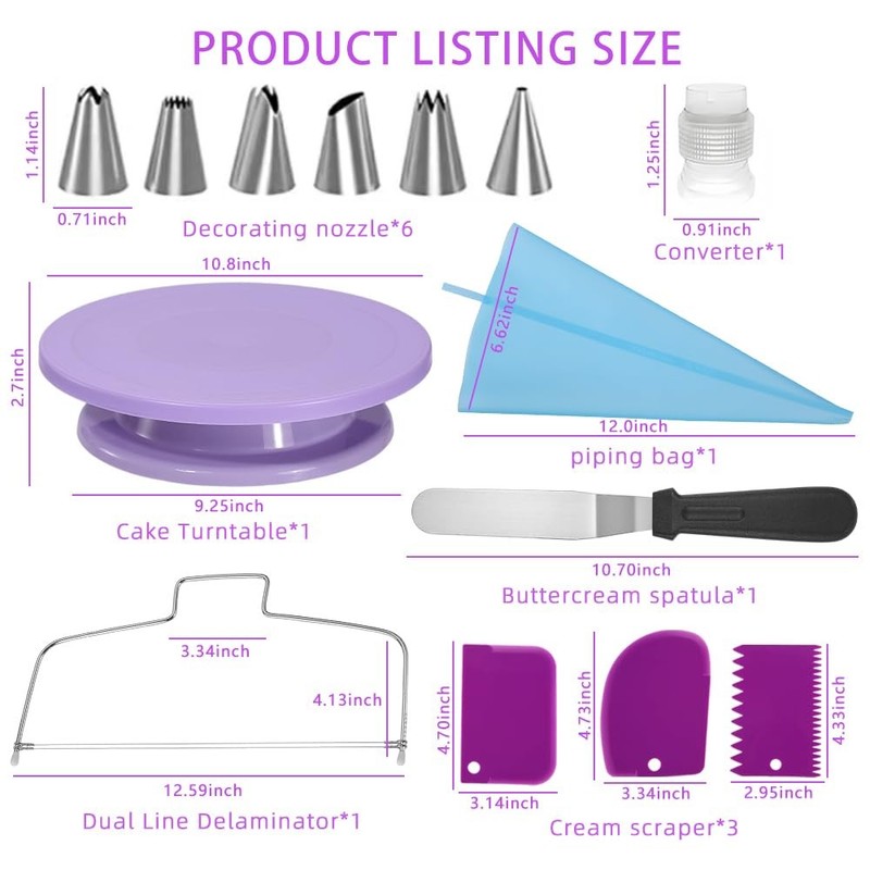 Cake Stand Rotating Turntable kit with Reusable Piping Bag and Piping Tips,Of... gallery