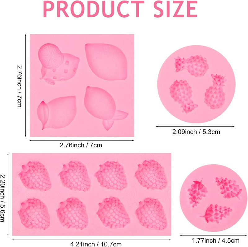 Silicone Fruit Snack Molds, 3D Strawberry Lemon Fondant Baking Molds, Mini Pi... gallery