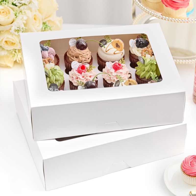 Kucoele 12 Count Cupcake Boxes, 2 Pack White Cupcake Containers with Windows ... gallery