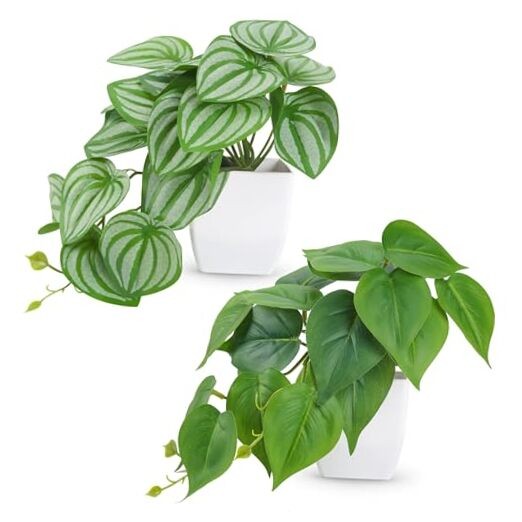 Pcs Small Fake Plants Artificial Mini Faux Plants for Bathroom Office 2 White