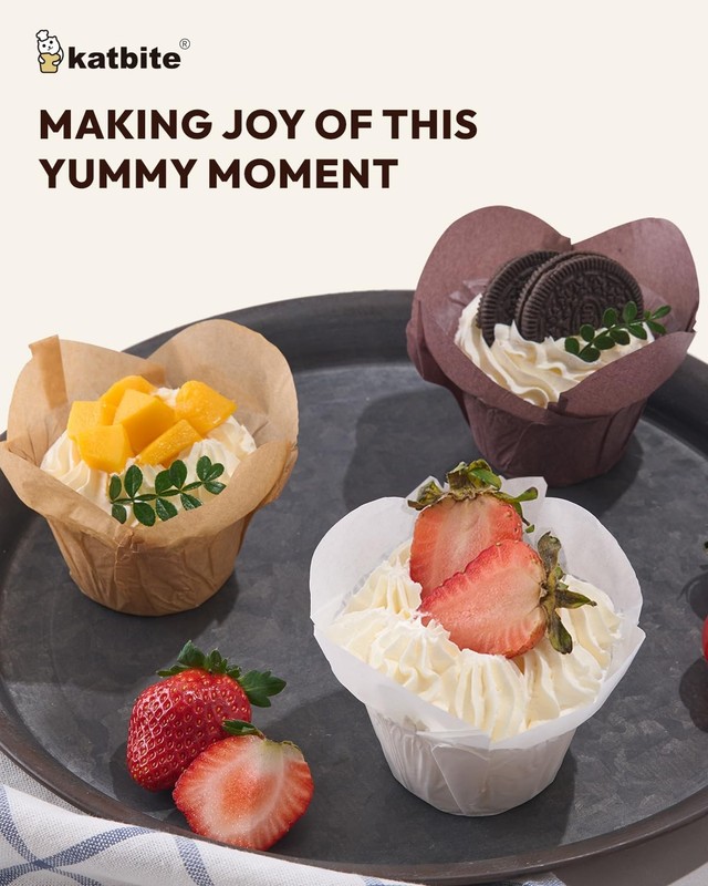 200 PCS Lotus Tulip Cupcake Liner Parchment Baking Cup Non-Stick Party Decor gallery