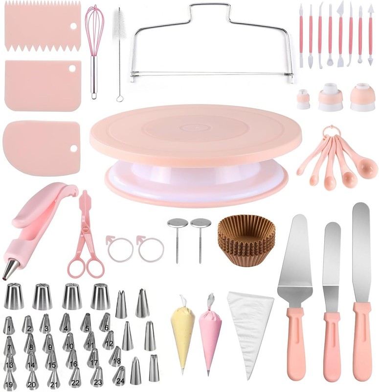 207PCS Cake Decorating Kit Includes Revolving cake turntable for decorating