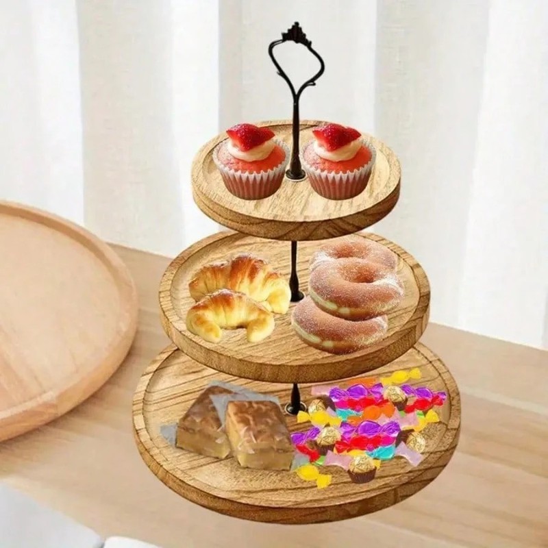 New HomeEase 3 Tier Wooden Cake Stand Rosewood Dessert Display Wedding Party gallery