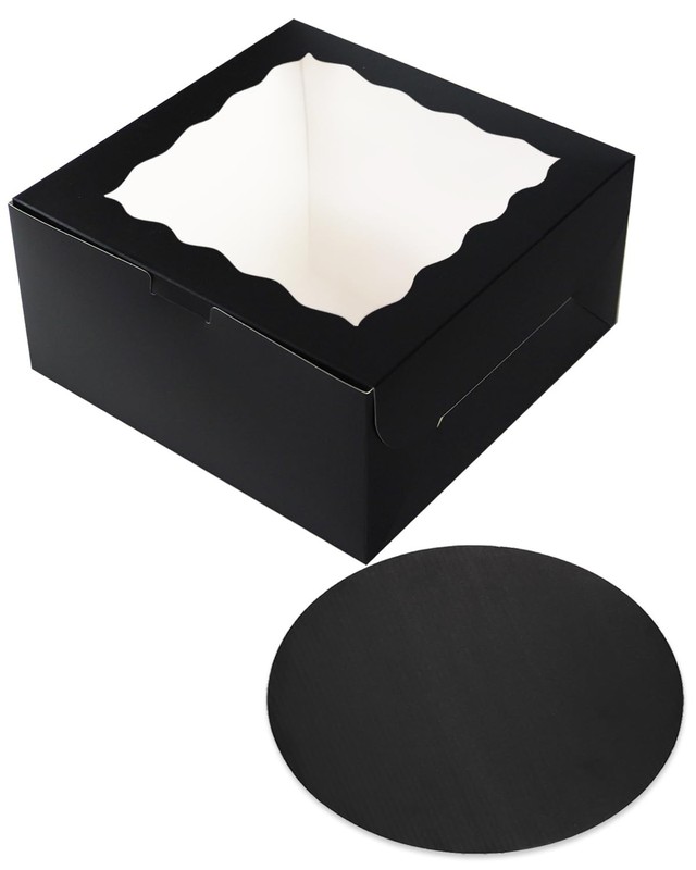 10x10x5 Cake Box 4 Sets Black Cake Box with Window ＆ 4 Sets 10" Black Cake Ro... gallery