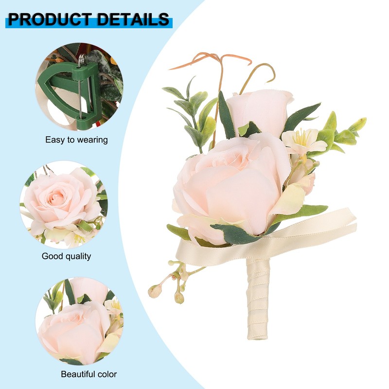 1 Set Artificial Flower Wrist Corsage and Boutonnieres Set for Women Champagne gallery
