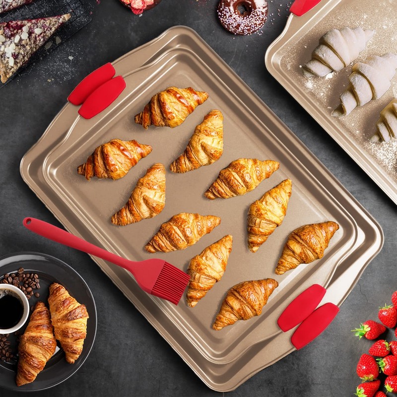 Joytable Baking Sheet Set 3-Piece Cookie Sheet Set Silicone Handles Steel gallery