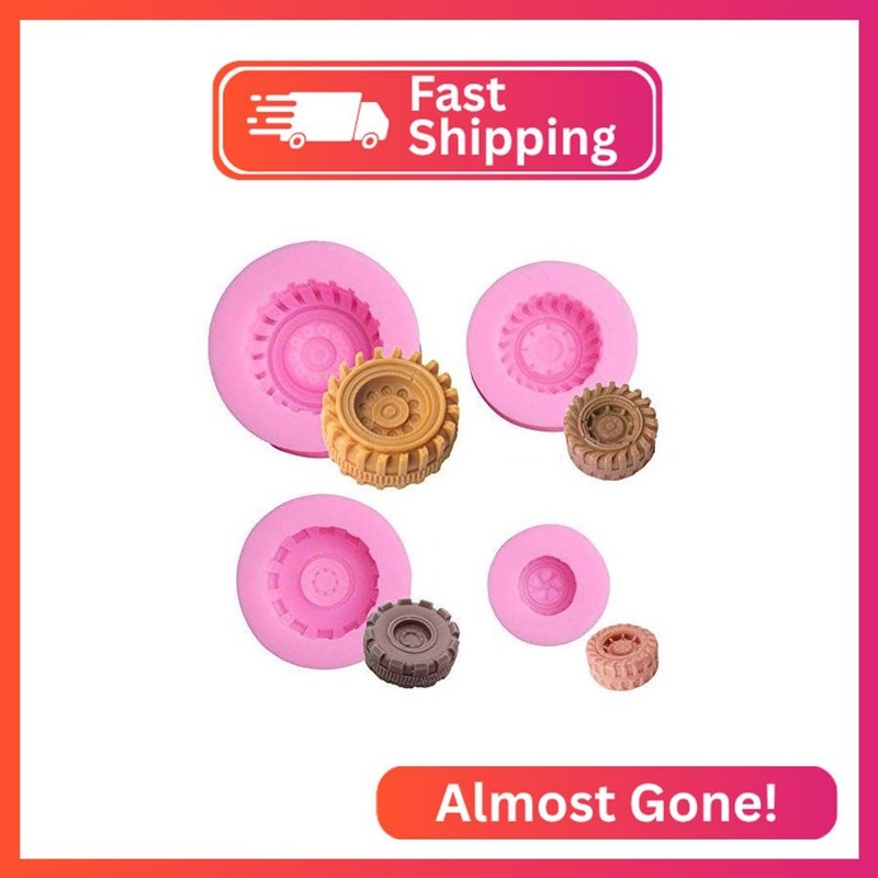 Set of 4 3D Round Tire Chocolate Candy Molds Silicone Truck Wheels Car Tyre Cake