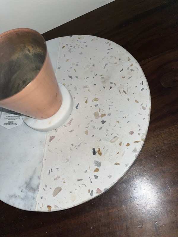 THIRSTYSTONE Pink Terrazzo White Marble Cake Stand NM796-MCY Copper Display gallery