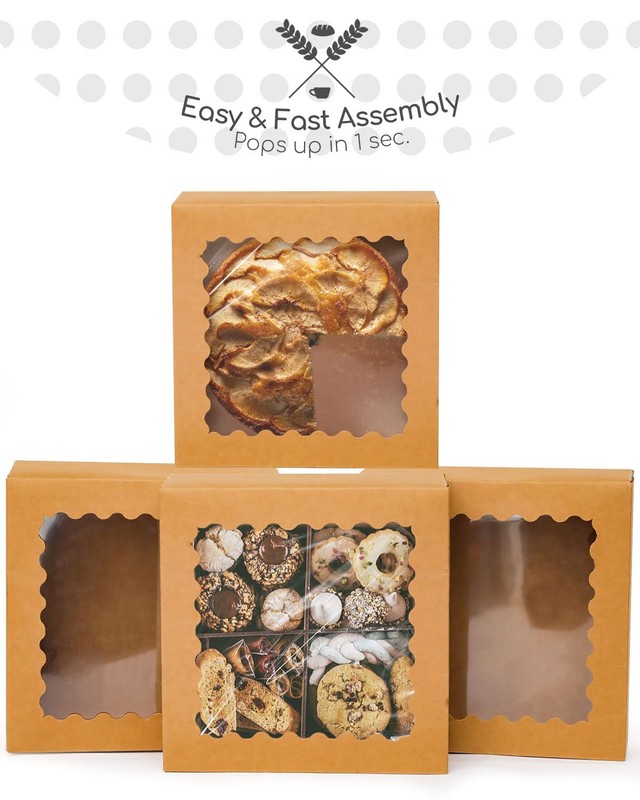 50 Pack 8x8x2.5 Inch Brown Bakery Box With Window AutoPop Up Pie Case gallery