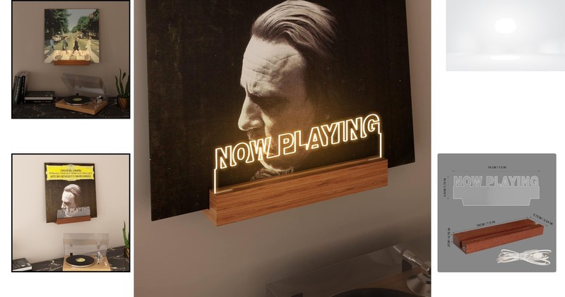 Vinyl Record Stand LED Wall Mount Now Playing Display Acrylic Wooden Album Shelf gallery