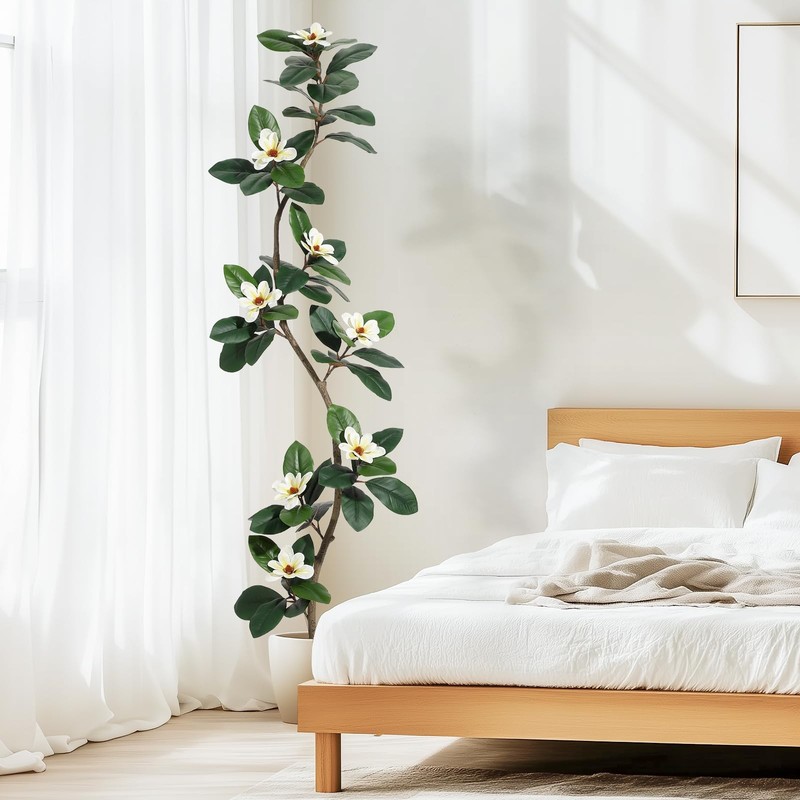 Garveehome Rubber Tree 7 Ft Artificial Tree In White Planter Pot Faux Plants gallery