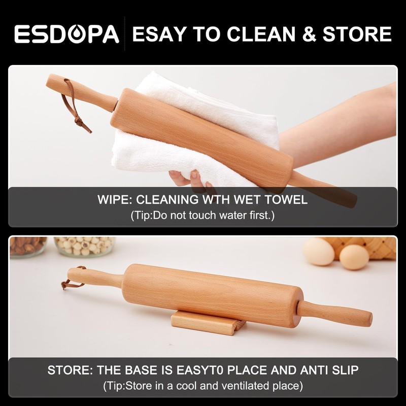 17 Inch Classic Wooden Rolling Pin Baking Silicone Mat Set Dough Roller gallery