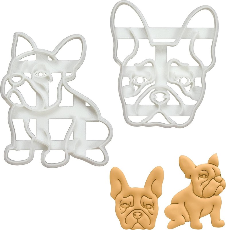 Set of 2 French Bulldog cookie cutters Designs: Body & Face, 2 pieces - gallery