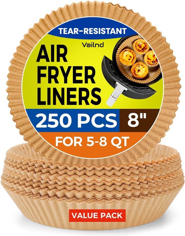 250 Pcs 8″ Round Air Fryer Liners Disposable, Unbleached Parchment Paper Line…