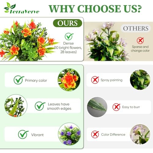 TerraVervre Fake Plants 4 Packs,Small Artificial Plants with Flowers, for Green gallery