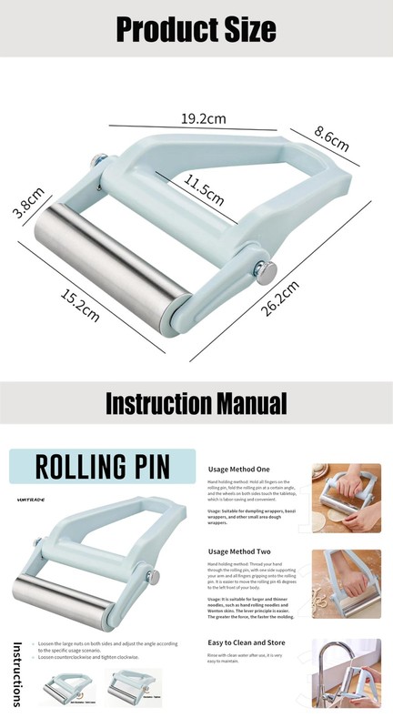 Rolling Pin with Adjustable Labor for Baking,Non-Stick 26.2*15.2cm, Blue gallery