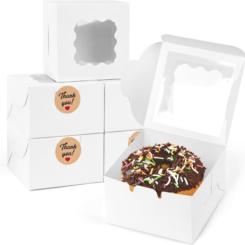 50 PCS Cookie Boxes 4x4x2.5 Inch Mini Bakery Window Cupcake Pastry Candy
