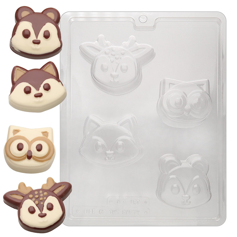 A157 Woodland Animal Squirrel Fox Deer Owl Face Cookie Chocolate Candy Mold