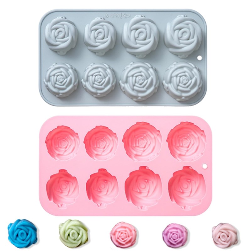 2PCS Silicone Rose Molds, 8 Cavity Fondant Mold for Chocolate, Cake, Jelly, Soap