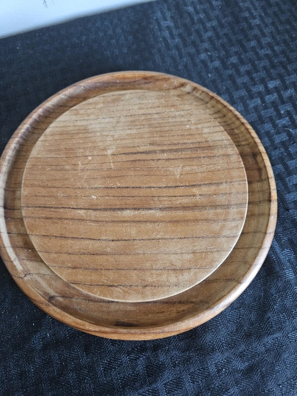 Vintage Goodwood Genuine Teak Wood Plate Covered Glass Cheese Dome Cake gallery