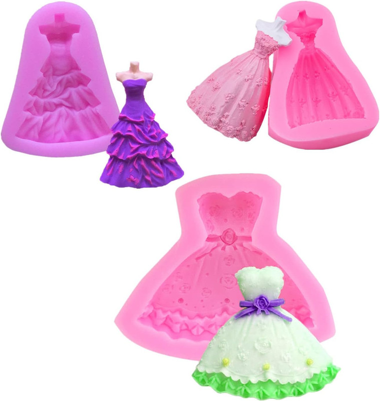 3Pcs Wedding Dress Skirt Silicone Molds for Wedding Sugarcraft Cake Decoration, gallery