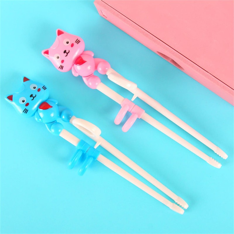 2-Pairs Kid Training Chopsticks with Animal Helper for Beginners Pink Blue gallery