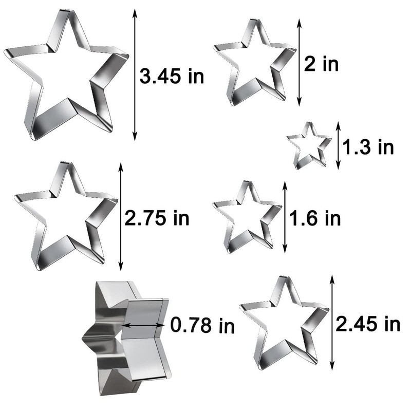6 Pieces Star Cookie Cutters Set - Stainless Steel Five-Pointed Shaped Cutter, B gallery