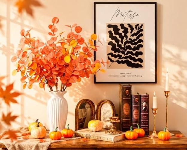 6 Pcs Fall Ecualyptus Leave Artifical Plants Decor 24" Autumn Fake Red gallery