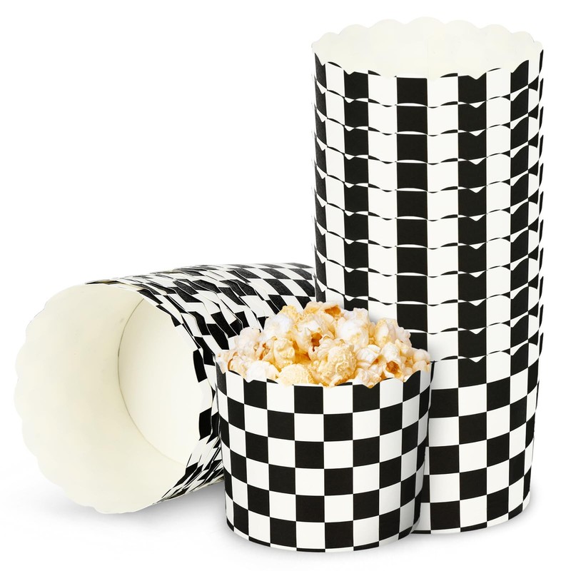 100Pcs Plaid Baking Cups White Black Checkered Cupcake Wrappers Scalloped Edg…
