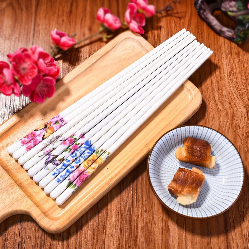 5 Pairs Porcelain Chopsticks, 9.5 Inch High-grade Bone Chopsticks, Reusable D... gallery
