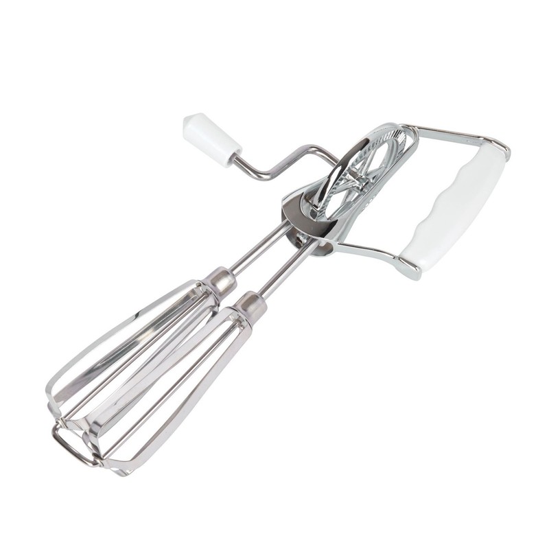 Stainless Steel Manual Hand Mixer, White Retro Style Egg Beater, 10″ x 5″