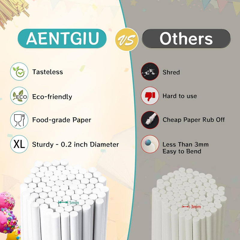 Cake Pop Thick Sticks and Wrappers Kit, Including 100ct 6-inch 5mm Diameter Pape gallery