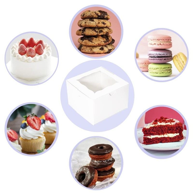 Cookie Boxes with Window 5x5x3.5 Inch[50 Pack] Premium White Bakery Boxes,Min... gallery