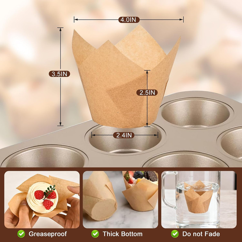 100Pcs Extra Large Size Tulip Cupcake Liners for Baking Cups, Food Grade gallery