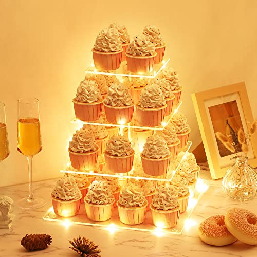 4 Tier Cupcake Stand with LED String Light, Acrylic Cupcake Display Stand, gallery
