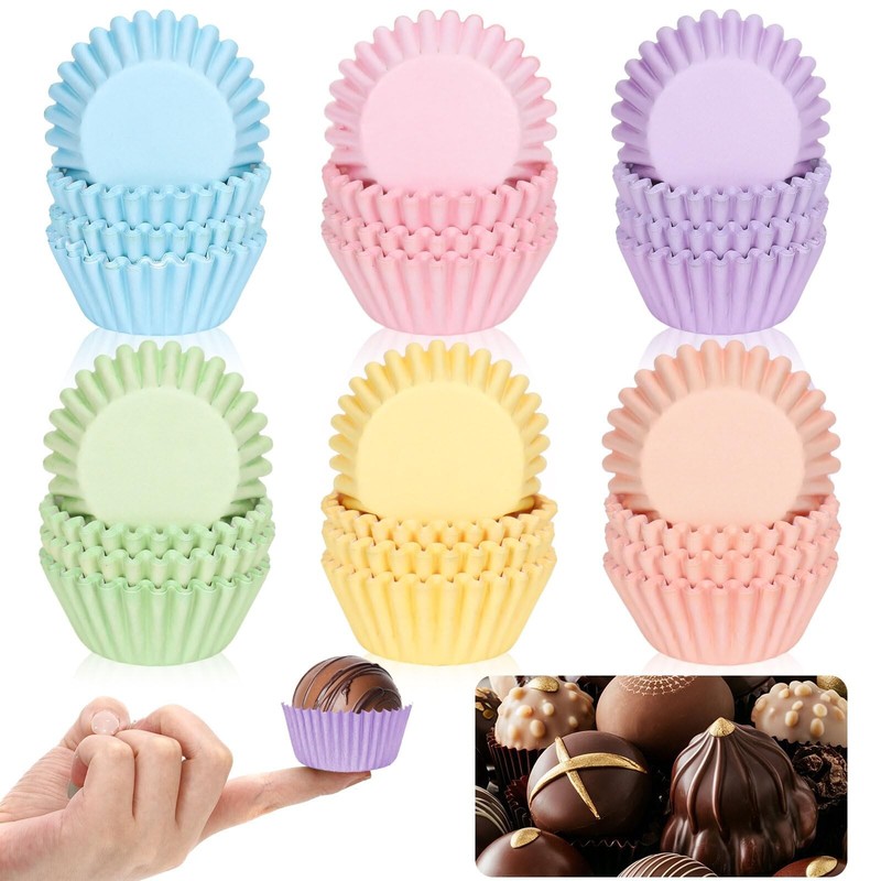 Whaline 600Pcs Colorful Mini Cupcake Liners Pastel Color Baking Cups Pink Blu…