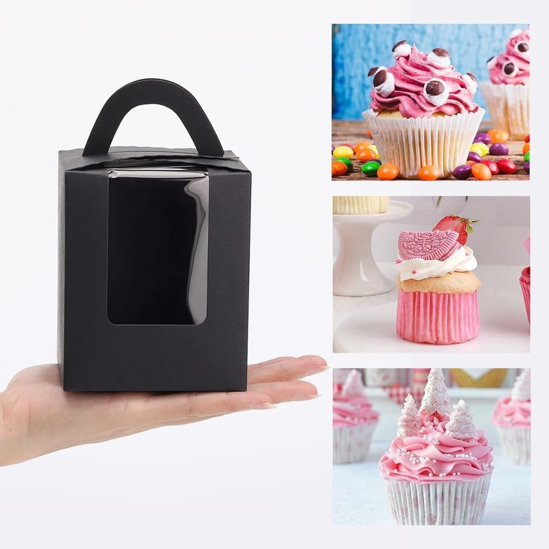 acDesign 100Pcs Cupcake Boxes With Window 3.6in*3.6in*4.3in Inches, Black gallery