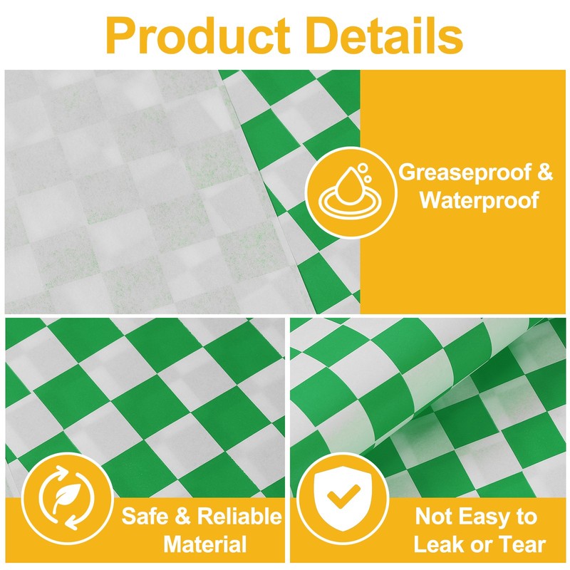 100Pcs Wax Paper Sheets for Food, 11.8" Plaid Wrapping Paper Sheets, Green gallery