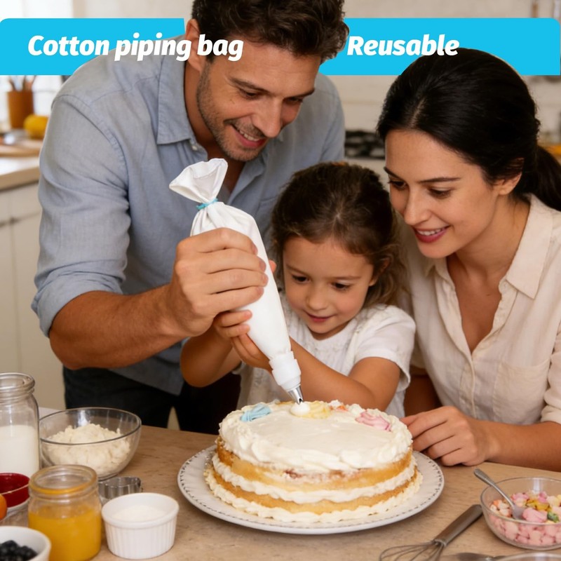 2 PCS 16 Inch Reusable Cotton Piping Bag 8 Tip Set Cake Decorating Baking Kit gallery