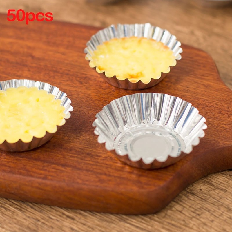 50Pcs Egg Tart Aluminum Silver Cupcake Cake Cookie Mold-Mould Tin Baking Tool gallery