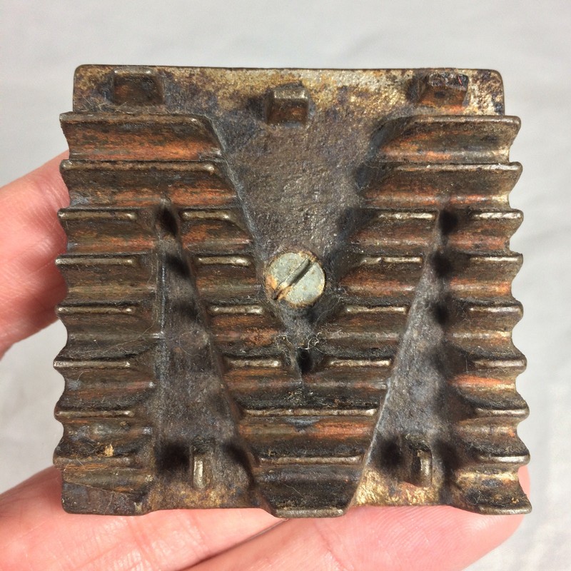 Metal COOKIE PRESS MOLD (PIE CRUST STAMP) W/ WOOD HANDLE Vintage Set of 2 A M gallery