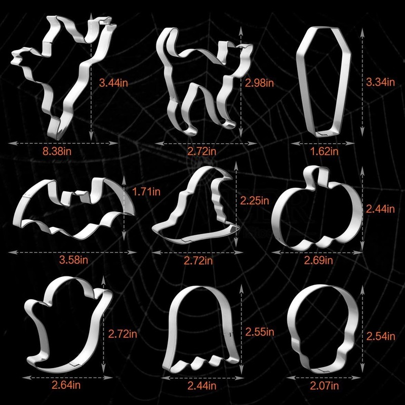 Halloween Cookie Cutters Set,9 Piece Stainless Steel Metal Silver gallery