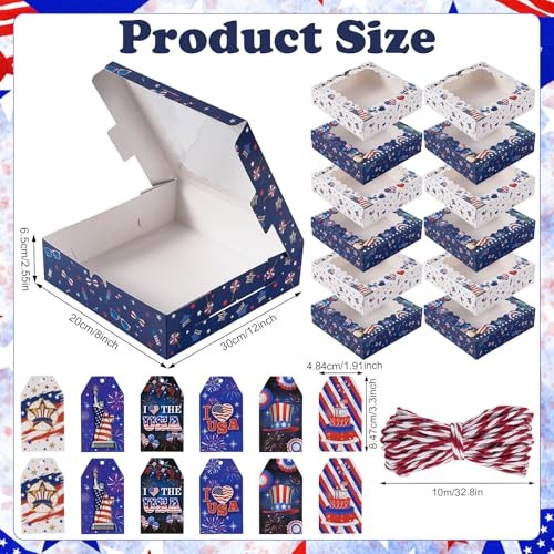 FCKLVMC 12 Pcs 7 X 7 In 4th Of July Treat Boxes with Window, Fourth Of July gallery