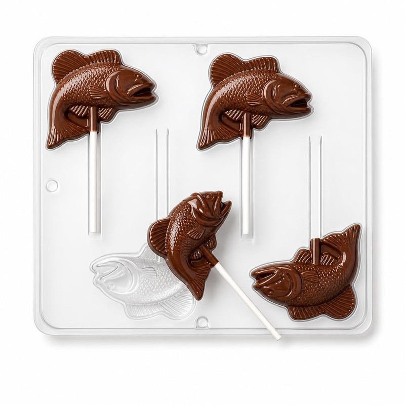 Bass Fish Lollipop Chocolate Candy Mold 3335 Sucker Baking Tray Tool gallery