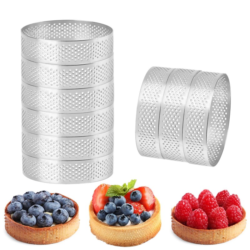 9 Pack 3.15 Inch Perforated Tart Rings, 304 Stainless Steel Nonstick Round Ta…
