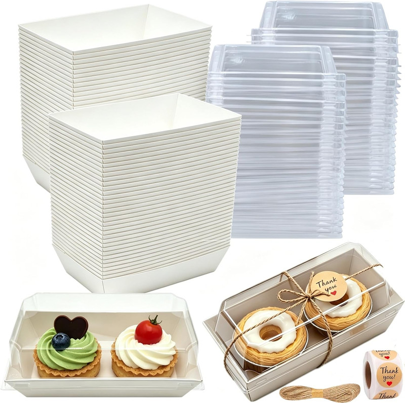 100 Pack Charcuterie Boxes with Clear Lids, White Mini Dessert Bakery Boxes, Emp